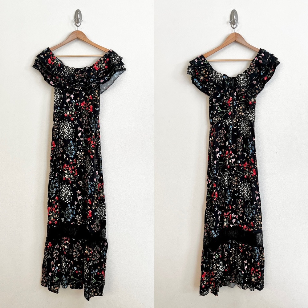 ALICE + OLIVIA Cherri Off Shoulder Floral Lace Maxi Gown in Black - Picture 9 of 15
